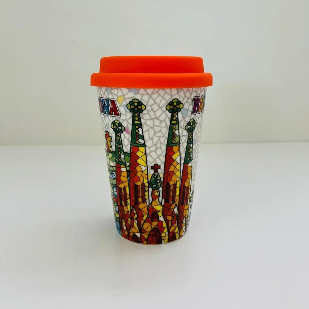 Barcelona Trencadís-Style Mosaic Design Of The Sagrada Familia Cup & Orange Lid